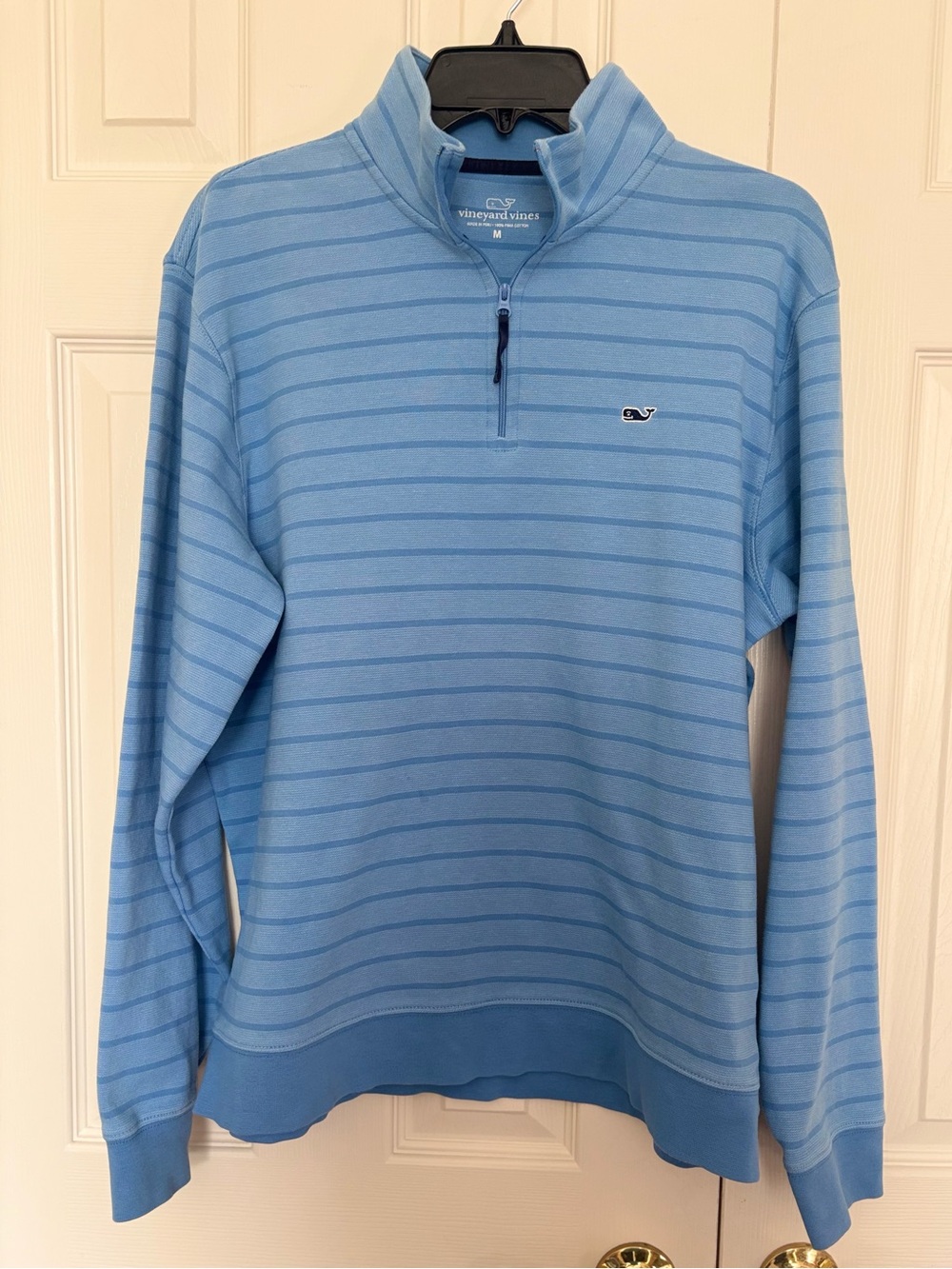 Vineyard Vines Men’s Light Blue Striped Quarter Zip Pullover Size Medium